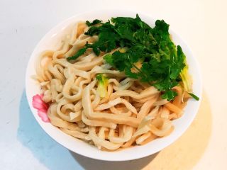 家常红烧牛腩面,在面条上加入焯好的香菜