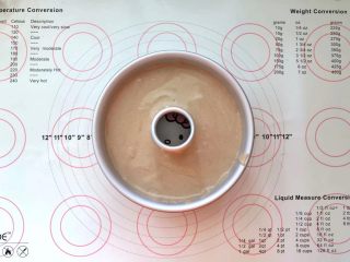 可可奶油夹心蛋糕,10、倒入模具中，震出气泡。
